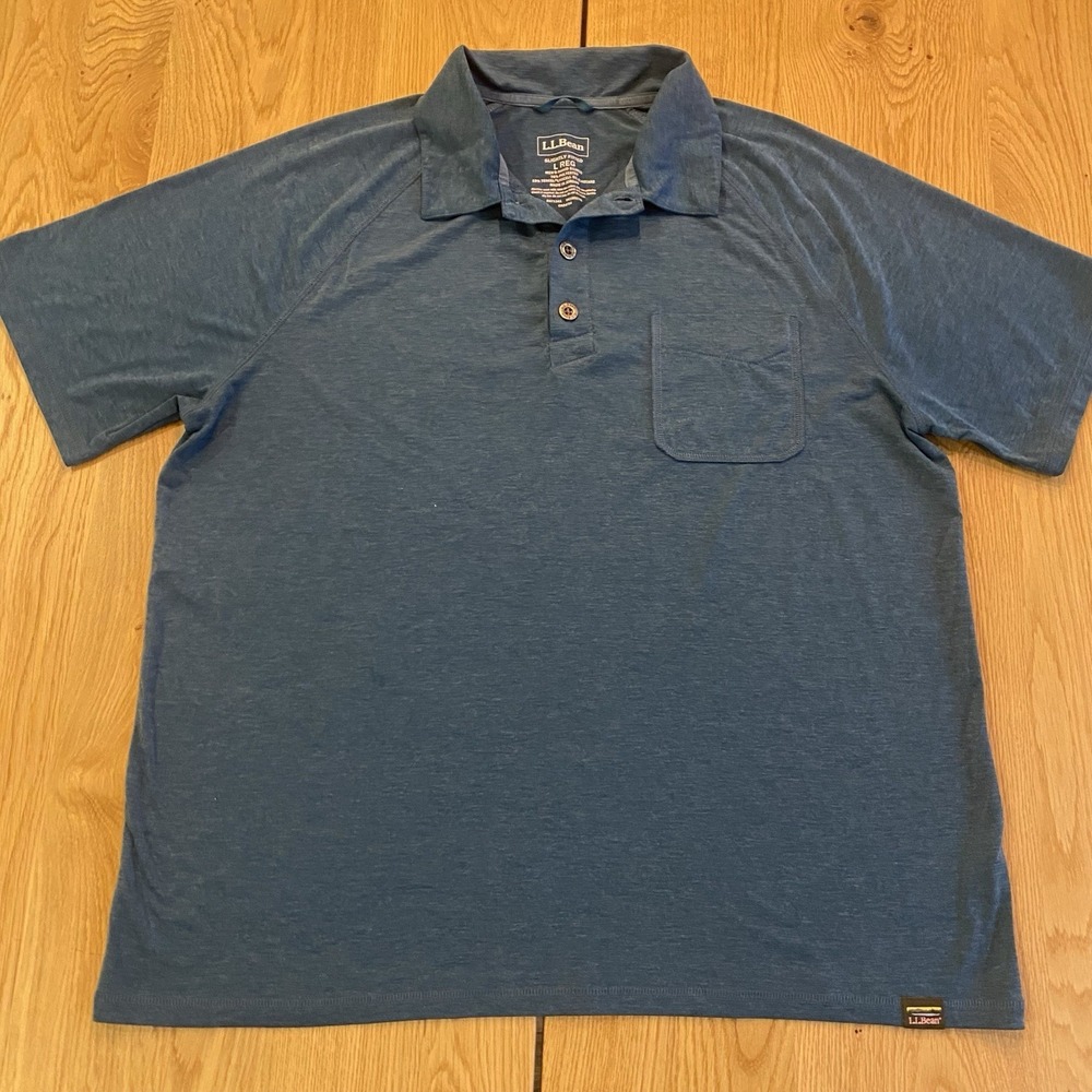 L.L.Bean Polo Shirt Mens Size Large Blue Short Sleeve Slightly Fitted